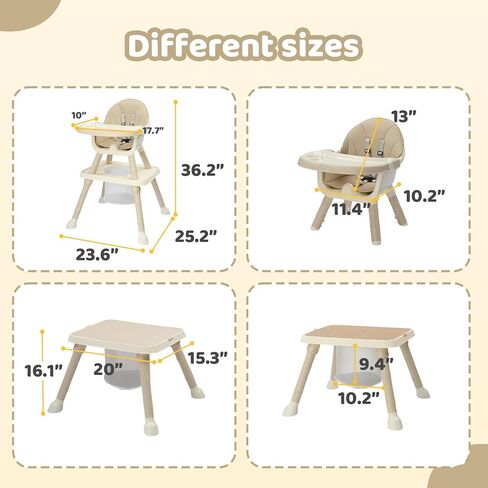 JOYMOR 7 in 1 High Chair for Babies and Toddlers, Convertible Kids Learning Table and Chair with Large Baske for Storage (Gray) in Kuwait