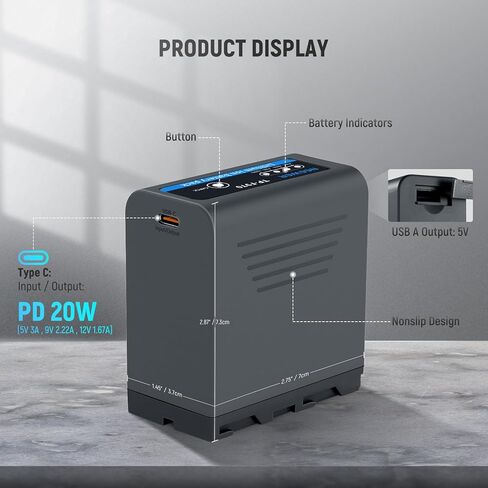 بطارية بديلة 10500 مللي أمبير NP-F970 من NEEWER، شحن سريع PD 45 وات، 2.3 ساعة مشحونة بالكامل، OLED/USB A/USB C، لشاشة الكاميرا المتوافقة مع Sony FX3 FX30 A7IV A7SIII Canon R5 R6 Nikon Z8، NW-F970U in Kuwait