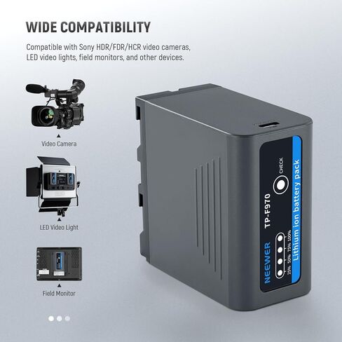 بطارية بديلة 10500 مللي أمبير NP-F970 من NEEWER، شحن سريع PD 45 وات، 2.3 ساعة مشحونة بالكامل، OLED/USB A/USB C، لشاشة الكاميرا المتوافقة مع Sony FX3 FX30 A7IV A7SIII Canon R5 R6 Nikon Z8، NW-F970U in Kuwait