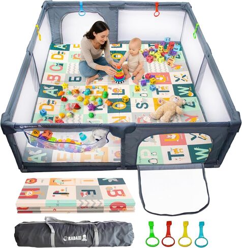 Baby Playpen 71x59 Inch Large Playpen for Babies and Toddlers Baby Playard with Zipper Gates Safety Fence Play Pen Play Yard with Soft Breathable Mesh Indoor & Outdoor Kids Activity Center Dark Gray in Saudi Arabia