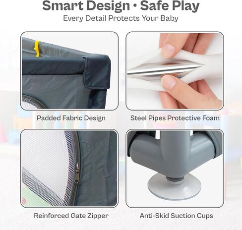 Baby Playpen 71x59 Inch Large Playpen for Babies and Toddlers Baby Playard with Zipper Gates Safety Fence Play Pen Play Yard with Soft Breathable Mesh Indoor & Outdoor Kids Activity Center Dark Gray in Saudi Arabia