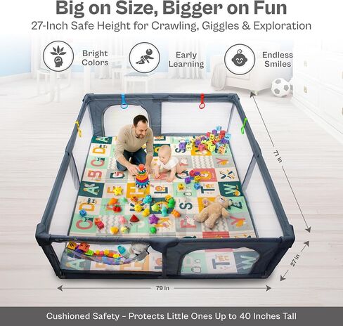Baby Playpen 71x59 Inch Large Playpen for Babies and Toddlers Baby Playard with Zipper Gates Safety Fence Play Pen Play Yard with Soft Breathable Mesh Indoor & Outdoor Kids Activity Center Dark Gray in Saudi Arabia