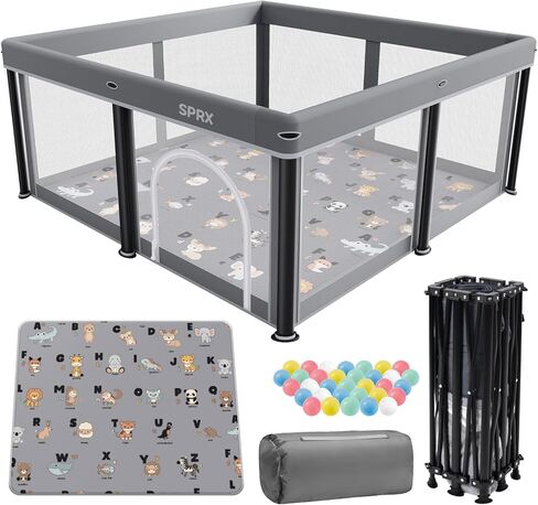 Foldable Baby Playpen with Mat,50"×50" Collapsible Playpen for Babies and Toddlers,Indoor&Outdoor Kids Safety Play Pen,Portable Travel Playard ‌with Travel Pack and 50 Ocean Balls in Saudi Arabia