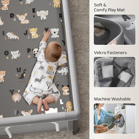 Foldable Baby Playpen with Mat,50"×50" Collapsible Playpen for Babies and Toddlers,Indoor&Outdoor Kids Safety Play Pen,Portable Travel Playard ‌with Travel Pack and 50 Ocean Balls in Saudi Arabia