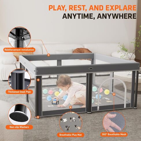 Foldable Baby Playpen with Mat,50"×50" Collapsible Playpen for Babies and Toddlers,Indoor&Outdoor Kids Safety Play Pen,Portable Travel Playard ‌with Travel Pack and 50 Ocean Balls in Saudi Arabia