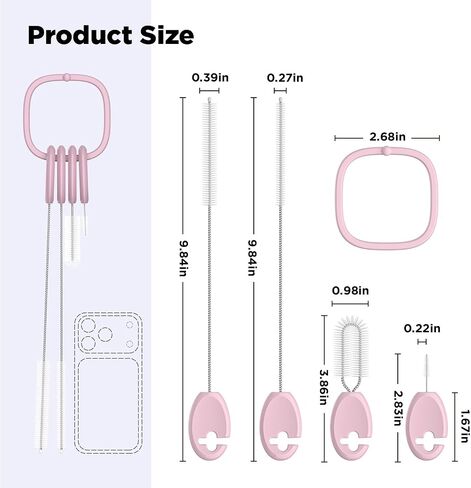 Straw Cleaner Brush Set for 𝗦𝘁𝗮𝗻𝗹𝗲𝘆, Baby Bottles and Sippy Cups,4 in 1 Standing & Hanging Cleaning Set with Holder Ring – Reusable Cleaner for Cup Lids, Spouts and More.(Pink) in Saudi Arabia