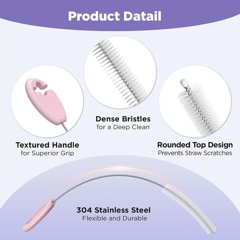Straw Cleaner Brush Set for 𝗦𝘁𝗮𝗻𝗹𝗲𝘆, Baby Bottles and Sippy Cups,4 in 1 Standing & Hanging Cleaning Set with Holder Ring – Reusable Cleaner for Cup Lids, Spouts and More.(Pink) in Saudi Arabia