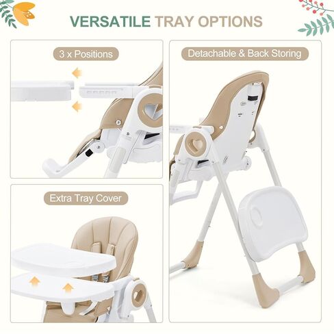 كراسي عالية سهلة التنظيف للرضع والأطفال الصغار مع ارتفاع قابل للتعديل، 5 أوضاع للاستلقاء وكرسي أطفال بصينية مزدوجة قابلة للإزالة، وحزام أمان من 5 نقاط وكرسي مرتفع بتصميم مدمج للأطفال in Kuwait