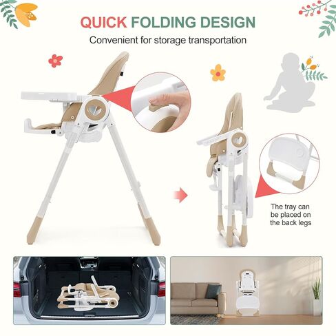 كراسي عالية سهلة التنظيف للرضع والأطفال الصغار مع ارتفاع قابل للتعديل، 5 أوضاع للاستلقاء وكرسي أطفال بصينية مزدوجة قابلة للإزالة، وحزام أمان من 5 نقاط وكرسي مرتفع بتصميم مدمج للأطفال in Kuwait