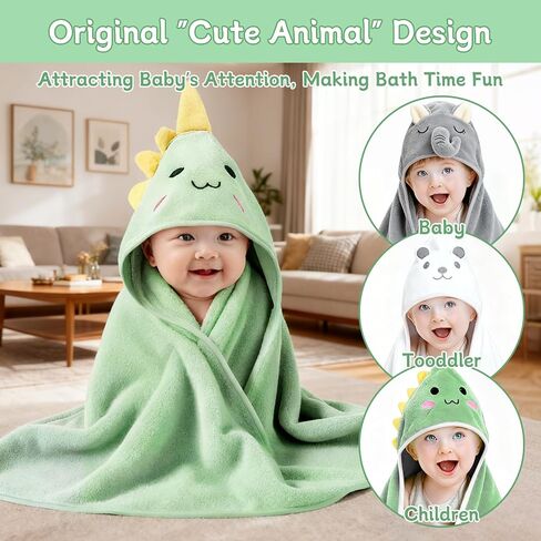 14 PCS Baby Towels Set, 4 PCS Soft Baby Hooded Towels & 10 PCS Washcloths, Baby Bath Towels for Newborns, Infants & Toddlers, Ultra Absorbent, Cute Baby Towel Gift for Boys in Saudi Arabia