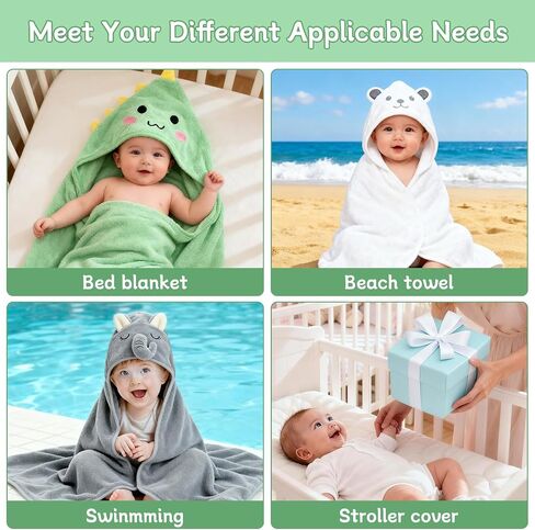 14 PCS Baby Towels Set, 4 PCS Soft Baby Hooded Towels & 10 PCS Washcloths, Baby Bath Towels for Newborns, Infants & Toddlers, Ultra Absorbent, Cute Baby Towel Gift for Boys in Saudi Arabia