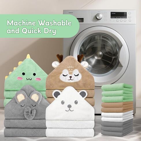 14 PCS Baby Towels Set, 4 PCS Soft Baby Hooded Towels & 10 PCS Washcloths, Baby Bath Towels for Newborns, Infants & Toddlers, Ultra Absorbent, Cute Baby Towel Gift for Boys in Saudi Arabia
