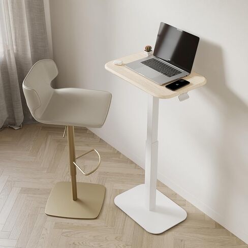 ERGOHOME ™ ELEVANCE TABLE ™ طاولة جانبية قابلة لضبط الارتفاع للأريكة أو السرير وطاولة الكمبيوتر المحمول - طاولة قهوة صغيرة للمكتب - طاولة جانبية للأريكة على شكل حرف C مع وظائف متعددة (قاعدة بيضاء وسطح من خشب البلوط المغسول) in Kuwait