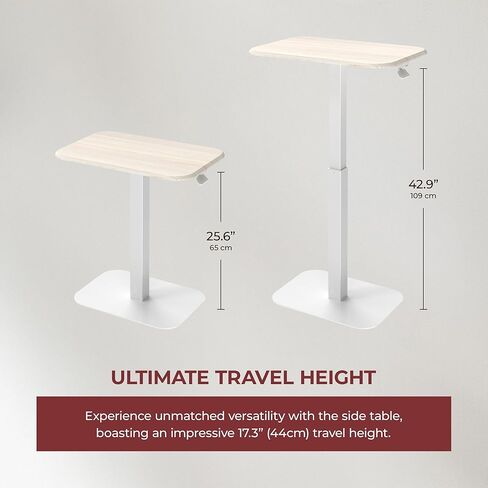 ERGOHOME ™ ELEVANCE TABLE ™ طاولة جانبية قابلة لضبط الارتفاع للأريكة أو السرير وطاولة الكمبيوتر المحمول - طاولة قهوة صغيرة للمكتب - طاولة جانبية للأريكة على شكل حرف C مع وظائف متعددة (قاعدة بيضاء وسطح من خشب البلوط المغسول) in Kuwait