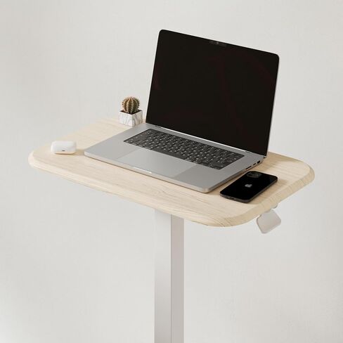 ERGOHOME ™ ELEVANCE TABLE ™ طاولة جانبية قابلة لضبط الارتفاع للأريكة أو السرير وطاولة الكمبيوتر المحمول - طاولة قهوة صغيرة للمكتب - طاولة جانبية للأريكة على شكل حرف C مع وظائف متعددة (قاعدة بيضاء وسطح من خشب البلوط المغسول) in Kuwait