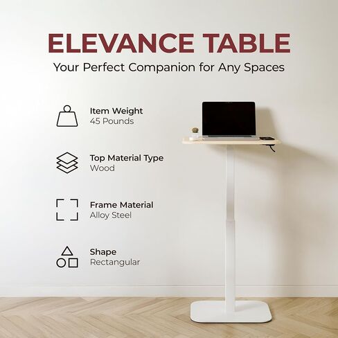 ERGOHOME ™ ELEVANCE TABLE ™ طاولة جانبية قابلة لضبط الارتفاع للأريكة أو السرير وطاولة الكمبيوتر المحمول - طاولة قهوة صغيرة للمكتب - طاولة جانبية للأريكة على شكل حرف C مع وظائف متعددة (قاعدة بيضاء وسطح من خشب البلوط المغسول) in Kuwait