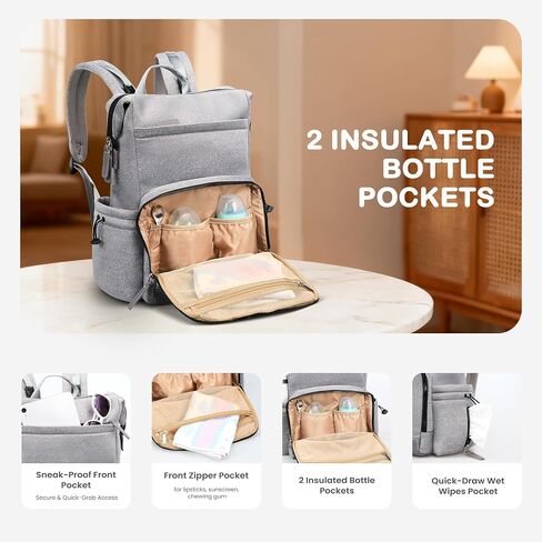 VONAL Diaper Bag Backpack, Lightweight Baby Diaper Bags, Travel Large Diaper Bag with Changing Station, Black Diaper Backpack for Boys Girls Newborn with Insulated Pockets, Stroller Straps in Saudi Arabia