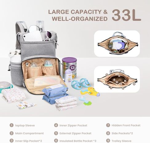 VONAL Diaper Bag Backpack, Lightweight Baby Diaper Bags, Travel Large Diaper Bag with Changing Station, Black Diaper Backpack for Boys Girls Newborn with Insulated Pockets, Stroller Straps in Saudi Arabia
