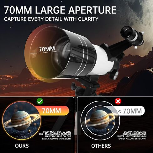 Telescope for Kids & Adults, 70mm Aperture 300mm Telescopes for Astronomy Beginners, 15X-150X Magnification Portable Refractor Telescope with Adjustable Tripod, Phone Adapter, White in Saudi Arabia