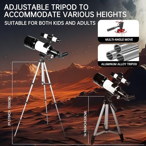 Telescope for Kids & Adults, 70mm Aperture 300mm Telescopes for Astronomy Beginners, 15X-150X Magnification Portable Refractor Telescope with Adjustable Tripod, Phone Adapter, White in Saudi Arabia