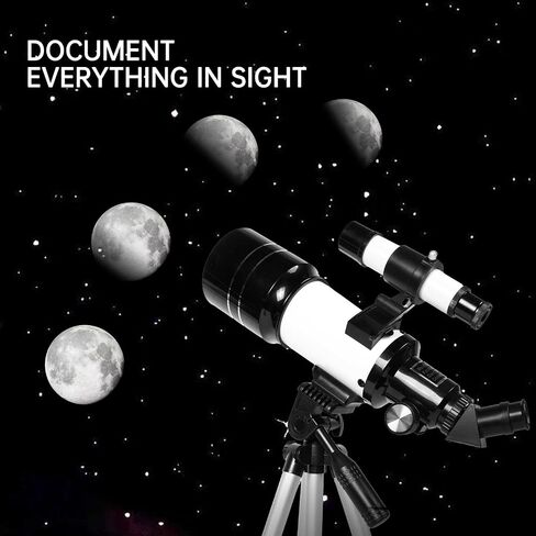 Telescope for Kids & Adults, 70mm Aperture 300mm Telescopes for Astronomy Beginners, 15X-150X Magnification Portable Refractor Telescope with Adjustable Tripod, Phone Adapter, White in Saudi Arabia