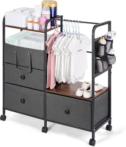 Orzbow Baby Caddy Cart Organizer، عربة تخزين دوارة للأطفال مكونة من 4 طبقات مع درج، سهلة التجميع، مساحة تخزين لغرف الأطفال قابلة للفصل مع عجلات لغرفة النوم، طاولة تغيير وسرير أطفال، رمادي in Saudi Arabia
