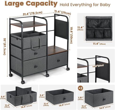Orzbow Baby Caddy Cart Organizer، عربة تخزين دوارة للأطفال مكونة من 4 طبقات مع درج، سهلة التجميع، مساحة تخزين لغرف الأطفال قابلة للفصل مع عجلات لغرفة النوم، طاولة تغيير وسرير أطفال، رمادي in Saudi Arabia