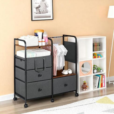 Orzbow Baby Caddy Cart Organizer، عربة تخزين دوارة للأطفال مكونة من 4 طبقات مع درج، سهلة التجميع، مساحة تخزين لغرف الأطفال قابلة للفصل مع عجلات لغرفة النوم، طاولة تغيير وسرير أطفال، رمادي in Saudi Arabia