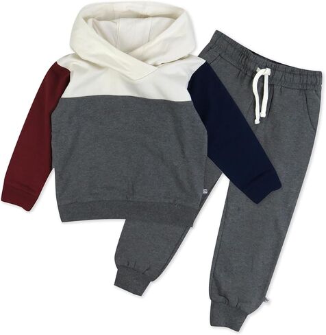 HonestBaby 2-Piece Fleece-Color Block Hoodie and Sweatpant Set 100% Organic Cotton for Infant Baby and Toddler, Boys in Saudi Arabia