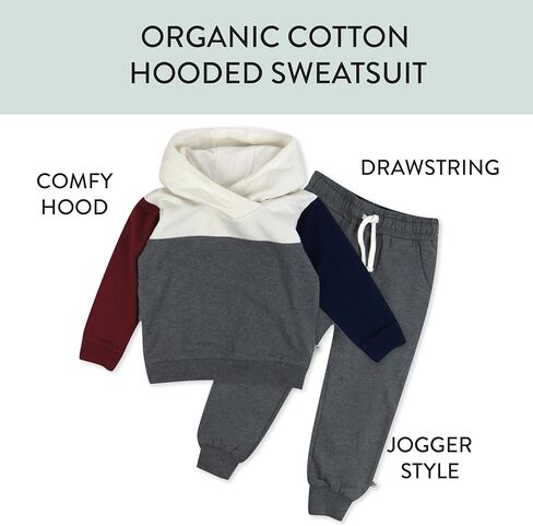 HonestBaby 2-Piece Fleece-Color Block Hoodie and Sweatpant Set 100% Organic Cotton for Infant Baby and Toddler, Boys in Saudi Arabia