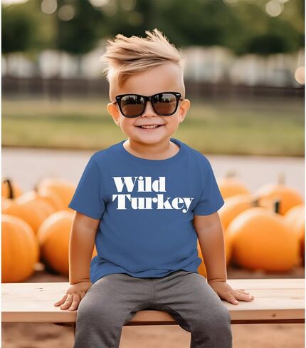 Ritatte Toddler Thanksgiving Shirt Baby Boy Wild Turkey T-Shirt Kids Fall Thankful Funny Letter Casual Short Sleeve Tees Tops in Saudi Arabia