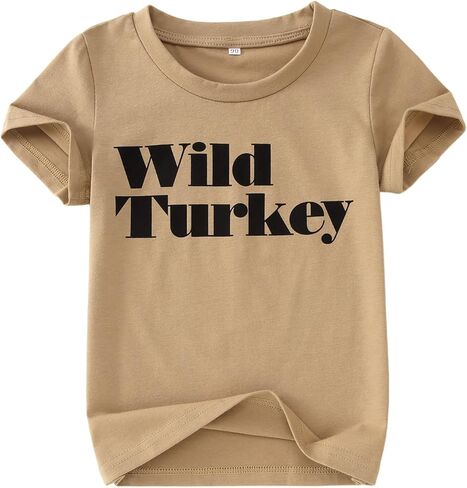Ritatte Toddler Thanksgiving Shirt Baby Boy Wild Turkey T-Shirt Kids Fall Thankful Funny Letter Casual Short Sleeve Tees Tops in Saudi Arabia