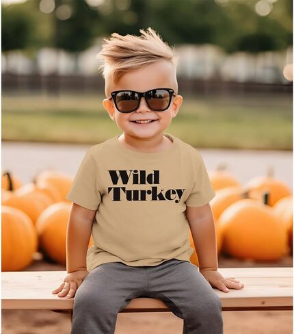 Ritatte Toddler Thanksgiving Shirt Baby Boy Wild Turkey T-Shirt Kids Fall Thankful Funny Letter Casual Short Sleeve Tees Tops in Saudi Arabia
