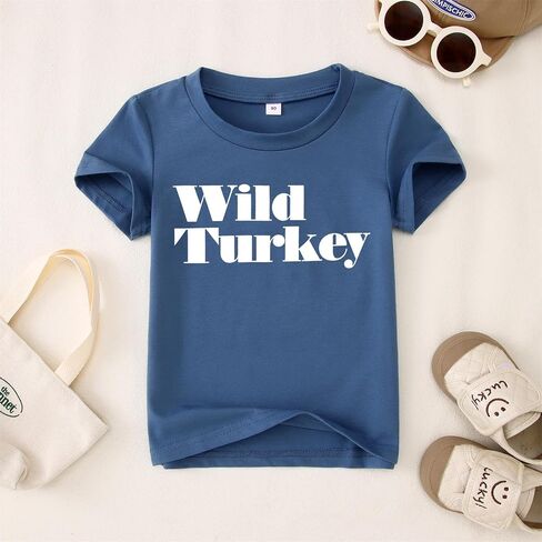 Ritatte Toddler Thanksgiving Shirt Baby Boy Wild Turkey T-Shirt Kids Fall Thankful Funny Letter Casual Short Sleeve Tees Tops in Saudi Arabia
