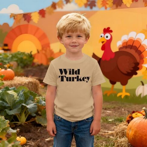 Ritatte Toddler Thanksgiving Shirt Baby Boy Wild Turkey T-Shirt Kids Fall Thankful Funny Letter Casual Short Sleeve Tees Tops in Saudi Arabia