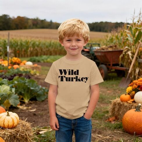 Ritatte Toddler Thanksgiving Shirt Baby Boy Wild Turkey T-Shirt Kids Fall Thankful Funny Letter Casual Short Sleeve Tees Tops in Saudi Arabia