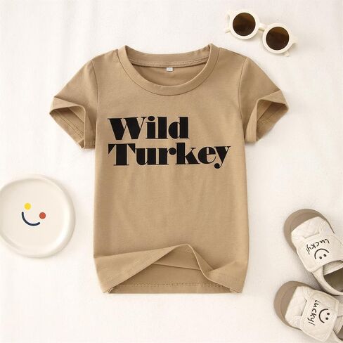 Ritatte Toddler Thanksgiving Shirt Baby Boy Wild Turkey T-Shirt Kids Fall Thankful Funny Letter Casual Short Sleeve Tees Tops in Saudi Arabia