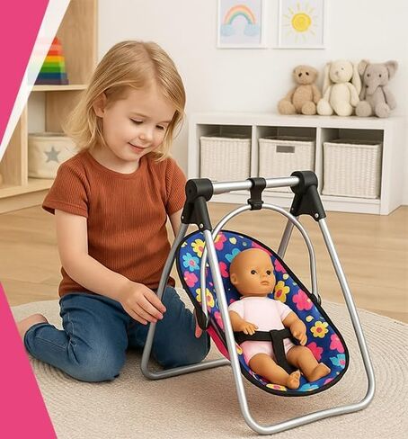 Fash N Kolor Doll Play Set 3 in 1 Doll Set, 1 Pack N Play, Doll Stroller, Doll High Chair Fits Up to 18'' Doll (Flower Swing) in Kuwait