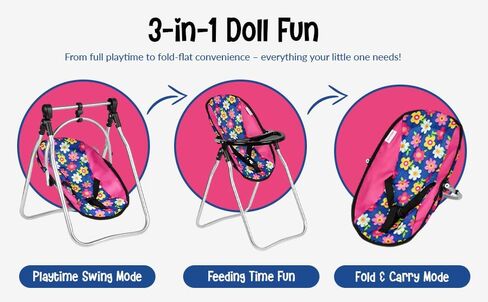 Fash N Kolor Doll Play Set 3 in 1 Doll Set, 1 Pack N Play, Doll Stroller, Doll High Chair Fits Up to 18'' Doll (Flower Swing) in Kuwait