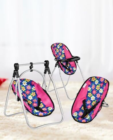 Fash N Kolor Doll Play Set 3 in 1 Doll Set, 1 Pack N Play, Doll Stroller, Doll High Chair Fits Up to 18'' Doll (Flower Swing) in Kuwait
