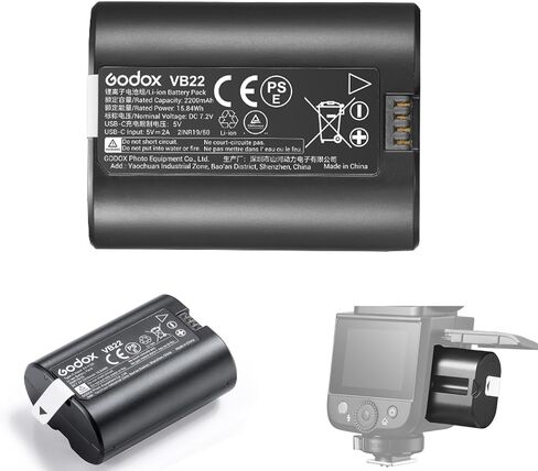 GODOX VB22 حزمة بطارية ليثيوم V480 فلاش الكاميرا، 7.2 فولت 2200 مللي أمبير قابلة لإعادة الشحن، يدعم شحن USB-C in Kuwait