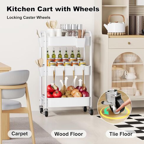 منظم عربة الحفاضات بعجلات، عربة بجانب السرير مكونة من 3 طبقات لأساسيات الطفل، ومنظمات الأطفال وعربات تخزين الحفاضات لتغيير الطاولة، وسرير الأطفال، وغرفة النوم، ومستلزمات حضانة الأطفال حديثي الولادة، باللون الأبيض in Kuwait