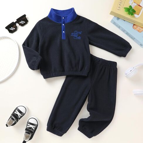 YOUNGER TREE Toddler Boy Girl Clothes Fleece Fall Winter Outfit Baby Long Sleeve Button Sweatshirt and Pants Sweatsuits Set in Saudi Arabia