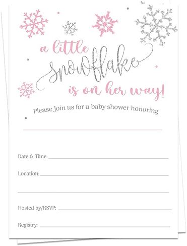 Winter Baby Shower Fill in the Blank Invitation Baby Girl Invites Snowflake Pink Silver Baby It's Cold Outside Little Snowflake DIY Printed Cards (15 count) in Saudi Arabia