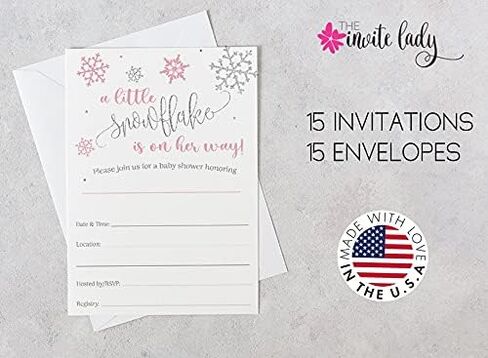 Winter Baby Shower Fill in the Blank Invitation Baby Girl Invites Snowflake Pink Silver Baby It's Cold Outside Little Snowflake DIY Printed Cards (15 count) in Saudi Arabia