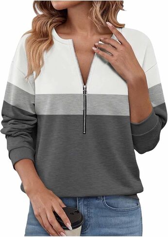 Womens Half Zip Sweatshirts Pullover Oversized Color Block Tops Quarter Zipper Long Sleeve Sweatshirt Trendy Shirts in Saudi Arabia