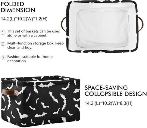 سلة تخزين الخفافيش السوداء للهالوين، سلال المطبخ المصنوعة من القماش، صناديق تخزين منزلية مفتوحة، صناديق تخزين قابلة للطي لقماش الأطفال والحيوانات الأليفة، سلال خزانة الكتب، 16 × 12 × 8 بوصة in Kuwait