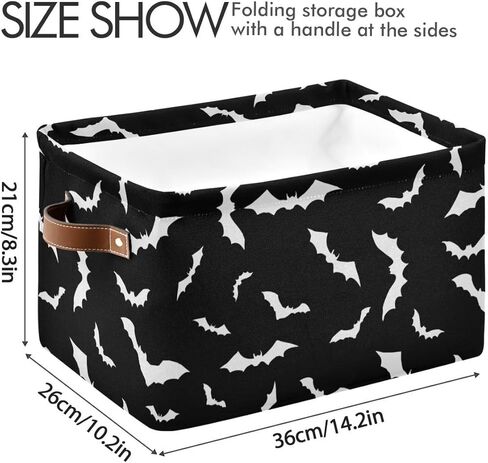 سلة تخزين الخفافيش السوداء للهالوين، سلال المطبخ المصنوعة من القماش، صناديق تخزين منزلية مفتوحة، صناديق تخزين قابلة للطي لقماش الأطفال والحيوانات الأليفة، سلال خزانة الكتب، 16 × 12 × 8 بوصة in Kuwait
