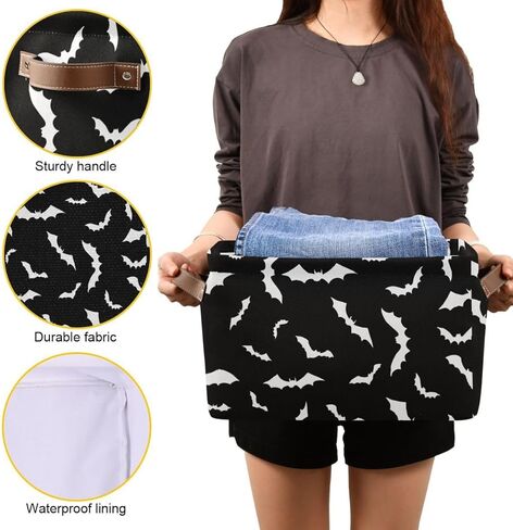 سلة تخزين الخفافيش السوداء للهالوين، سلال المطبخ المصنوعة من القماش، صناديق تخزين منزلية مفتوحة، صناديق تخزين قابلة للطي لقماش الأطفال والحيوانات الأليفة، سلال خزانة الكتب، 16 × 12 × 8 بوصة in Kuwait