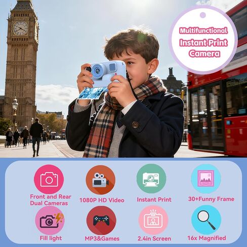 Instant Print Camera for Kids,Christmas Birthday Gifts for Girls Boys,1080P HD Instant Digital Print Cameras for Toddler,Portable Toy for Kids with 32GB SD Card for 3-16 Year Old in Saudi Arabia